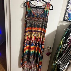 💝 1X Snap Multicolor Rainbow Chevron High Low Dress
